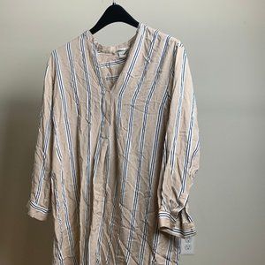 long sleeved ,tan and black stripped blouse